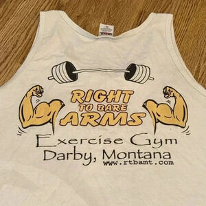 Muscle T Sleeveless Shirt Men Anvil VTG RIGHT TO BARE ARMS Exercise Gym Darby MT